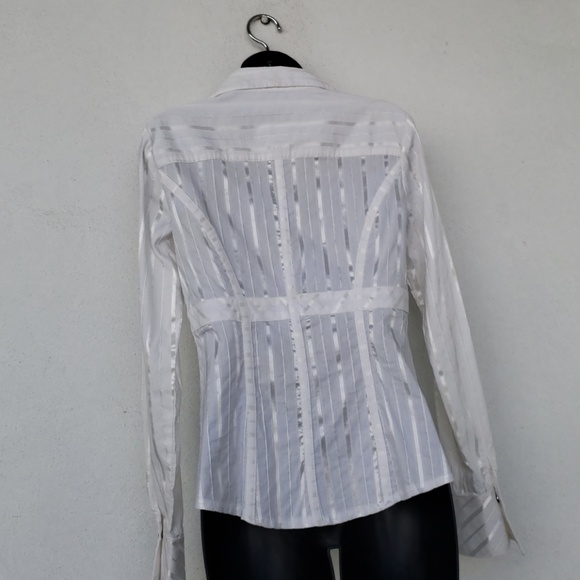 Sz M CACHE cream dressy ls v-neck blouse - Picture 3 of 3